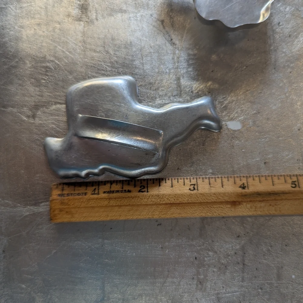 Vintage 1950's Aluminum Cookie Cutters Set 2 Santas,Bell, Lion Christmas Tree